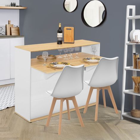 Mueble bar VITO blanco extensible como mesa de comedor de 2 plazas con tablero de madera (1/5)
