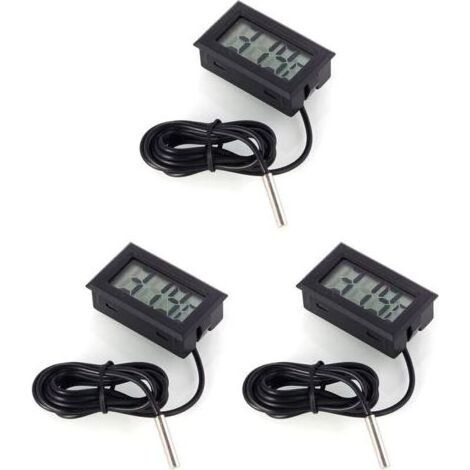 FENOPLASTICAUlisemMonitor de Temperatura Digital LCD Termómetro con sonda Externa para el refrigerador y congelador Acuario -Black (1/4)
