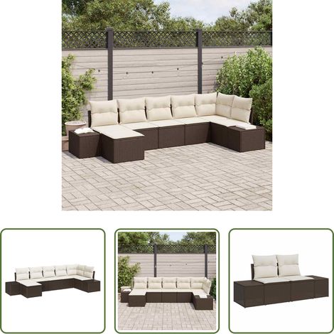 Gartensofa Set - Gartensofa-set mit Kissen 7 pcs Braun Poly-Rattan (1/5)