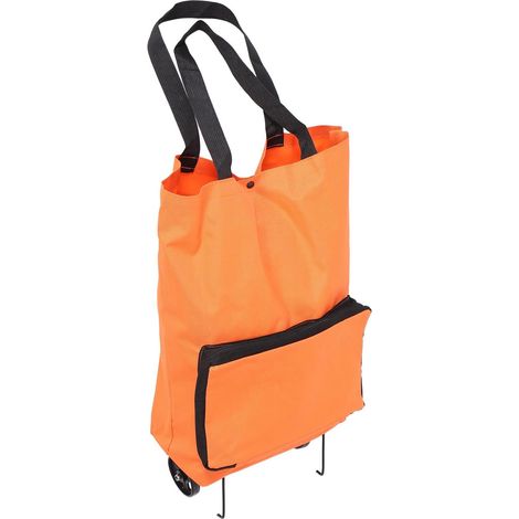 Folding Shopping Trolley, Shopping Cart on Wheels, PVC and Oxford Cloth, Portable, Spacious Interior, Orange, for Travel and Transporting Goods (1/5)