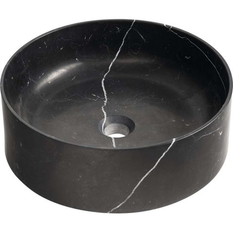 Sapho Blok - Lavabo da appoggio, diametro 40 cm, senza troppopieno, senza foro per miscelatore, nero opaco Marquin 2401-52 (1/5)
