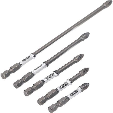 5-teiliges Schraubendreher-Bit-Set aus S2-Stahl mit rutschfester, magnetischer Oberfläche, geeignet für lange Bohr- und Schlagschrauber.
