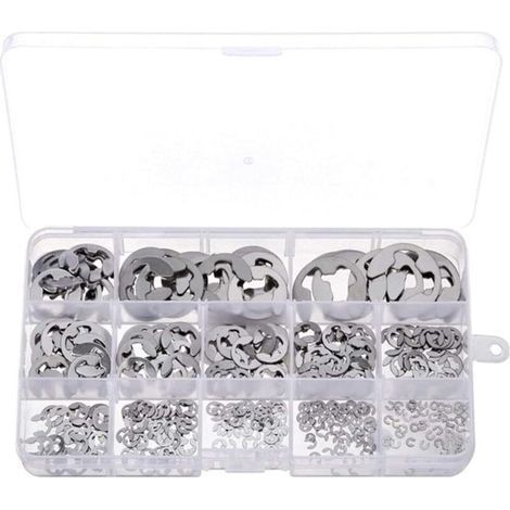 Circlips 400 Pièces Clips Circlips Type E Circlips Exterieur E Circlip Circlips Assortiment Circlip en Acier Inoxydable pour la Rainure de L'arbre de la Machine avec Boîte de Rangement (1/5)