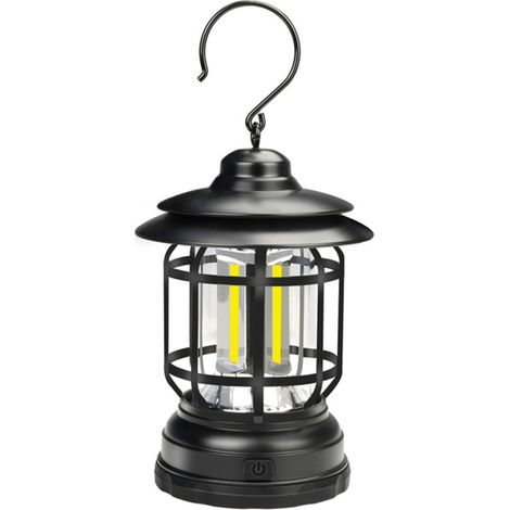 USB-wiederaufladbare, wasserdichte Outdoor-Campinglampe, tragbare Laterne mit AA-Trockenbatterie, Retro-Licht für Partys, Hängelaterne, Gartendekoration, 1 Stück (Schwarz, wiederaufladbar)