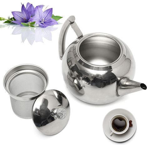 Théière Avec Infuseur, Artisanale, 1, 5 L, Inox, Thé, Café, Maison, Hôtel, Café, Théière, Grande, Poignée (1/5)