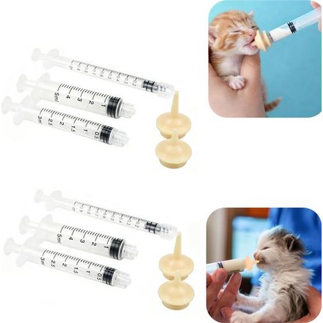 Système d'alimentation pour animaux distributeur à seringue distributeur pour chatons avec tétine en silicone (blanc, plusieurs tailles) (1/5)