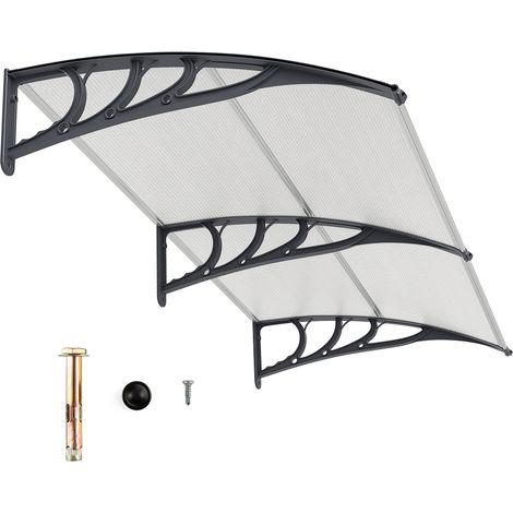 Auvent Porte d'Entree de 199 x 99 cm Protection Solaire, Marquise de Porte et Fenêtre Extérieur Plaque en Polycarbonate Protection Contre Pluie Neige (1/5)