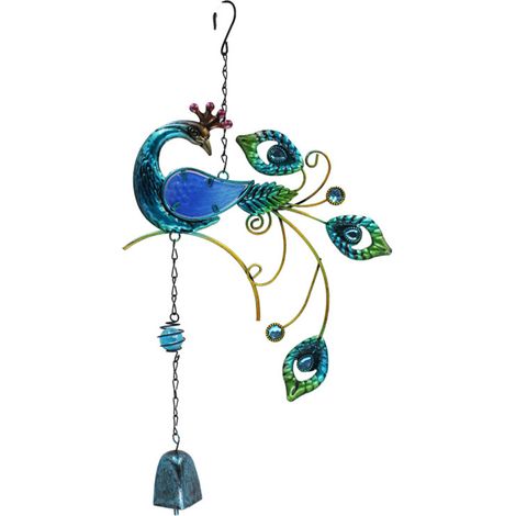 Campana de viento de cristal con forma de pavo real, adorno colgante, campana, decoración para Acción de Gracias, hogar, jardín, balcón, patio, iglesia, fiestas y Navidad. (1/5)