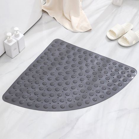 Rutschfeste Badematte mit Saugnäpfen und Abflusslöchern, rutschfeste Eckmatte für die Badewanne, für Babys und Kinder, grau, 54 x 54 cm (1/5)