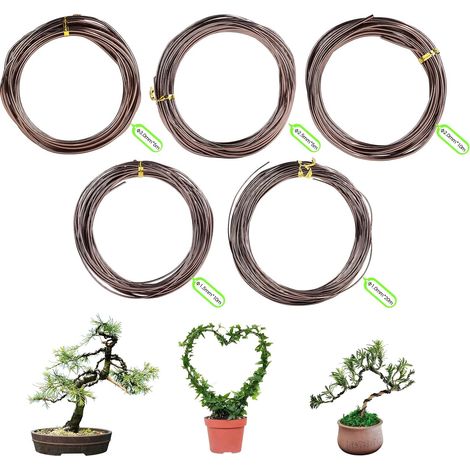 Fil d'fer anodisé pour bonsaïs 5 rouleaux 5 tailles - 1,0/1,5/2,0/2,5/3,0mm, marron, 50m total (1/5)