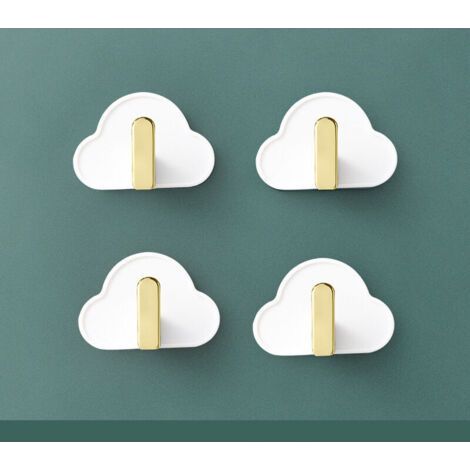 4 Pieces of Cloud L-Shaped Hooks Seamless Punching Wall Sticky Hook Kitchen Bathroom Bathroom Bag Key Creative Hook(White) (1/5)
