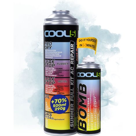 COOL5 5 en 1 - Kit de reparaci贸n de aire acondicionado, reemplazo de refrigerante R134a para recarga de aire acondicionado para autos 1995-2016 + Bomba refrescante + APC 500 ml