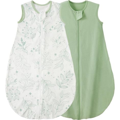 Lot de 2 gigoteuses d'été pour bébé - Tog 0,5 - 100 % coton - Couverture portable unisexe pour nouveau-né de 6 à 18 mois - Fleurs vertes (1/5)