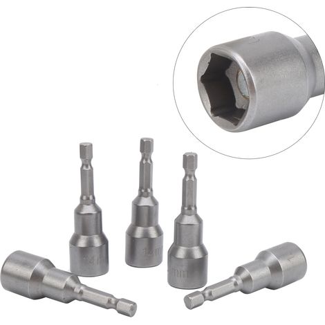 14mm Chromium Vanadium Hexagonal Sleeve with Strong Magnet and High-Strength Nut Sleeve, Pistol Drill Bit, Electric Pneumatic Crush Sleeve, 5pcs (1/5)
