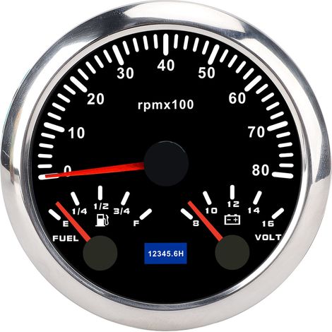 Tachymètre 3 en 1 de 85 mm, alimentation CC 9-32 V, 8 000 tr/min, indicateur de tension 8-16 V, jauges de niveau de carburant 1/4, 1/2 et 3/4, rétroéclairage 7 couleurs pour camping-cars, yachts et ca (1/5)