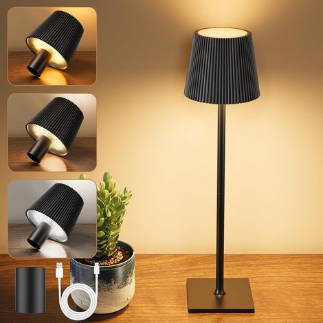 Lampe de Table Sans Fil, Lampes de Table LED Tactile avec USB-C et Bouchon de Bouteille, Lampe de Table Batterie Rechargeable pour Restaurant, Chambre, Camping, L'extérieur, Noir (1/5)
