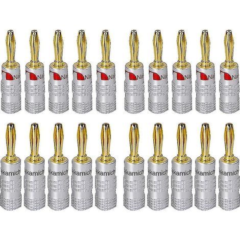 Nakamichi 20er-Packung 24K vergoldete Bananenstecker, 4-mm-HiFi-Anschluss mit Schraubverriegelung für Audio-Lautsprecherbuchsen (1/5)