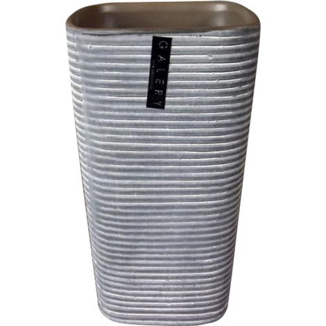 Vaso quadrato in ceramica a righe, grafite e marrone, 11x11x20 cm (1/2)