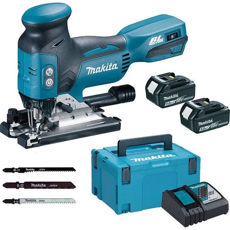 Makita – Scie sauteuse sans fil 18V avec 2 batteries 5Ah – Moteur sans balais – Profondeur de coupe 135mm – Pour bois dur et métal