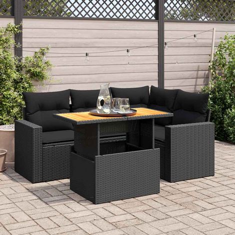 vidaXL Set de muebles de jardín 5 pzas y cojines ratán sintético negro (1/5)