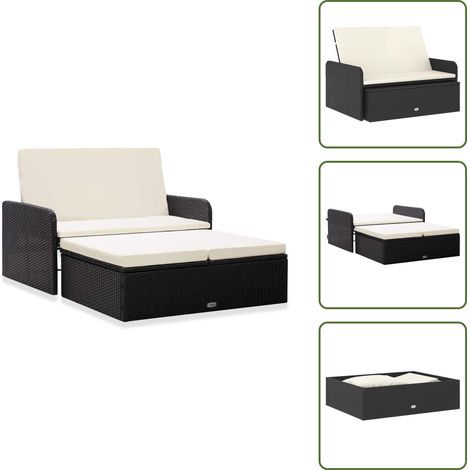 2-tlg. Garten-Lounge-Set mit Auflagen Poly Rattan Schwarz - Gartenmöbeln - Lounge-Set - Rattan Möbel - Outdoor Möbel - Balkonmöbel (1/5)