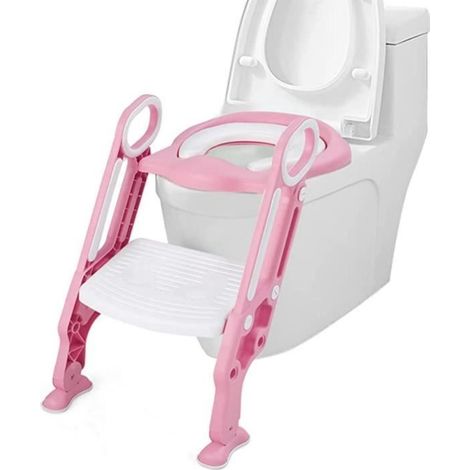 Réducteur De Toilette Enfant Pliable - 1 Unité - PP Et PVC - Avec Marchepied Et Poignées - Pour Enfants 2-7 Ans - Rose (1/4)