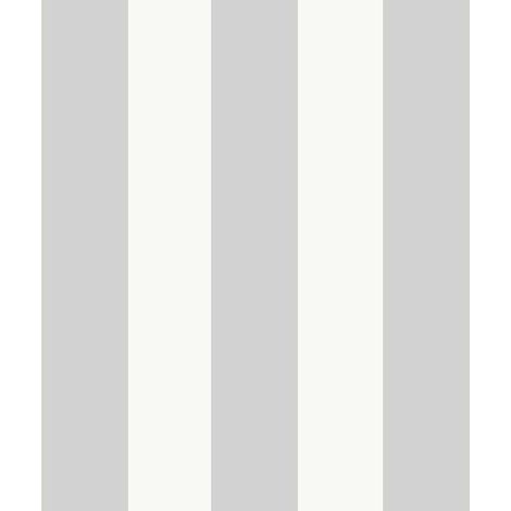 Papier peint rayures larges gris clair blanc (1/2)