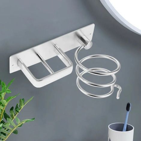 Étagère perforée en aluminium pour sèche-cheveux avec vis - Support de rangement pour sèche-cheveux, couleur argent, environ 0,2 kg (1/5)