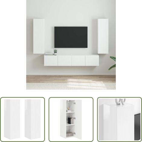 Wandregal -  TV-Wandschrank 2 pcs Glänzend Weiß 30 x 31 x 100 cm (1/5)