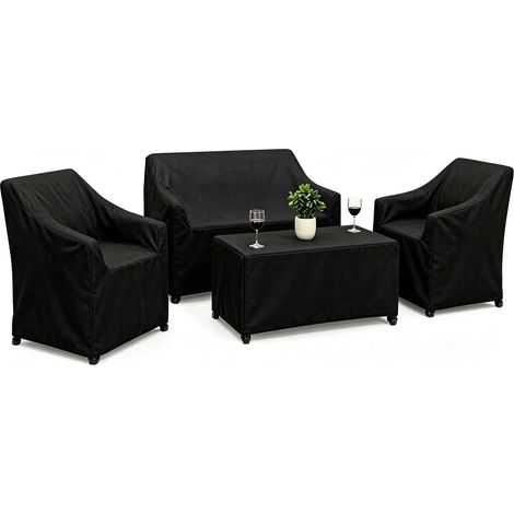 Housse Salon de Jardin Extérieur 4 Pièces 420D Imperméable - Bâche de Protection avec Cordons de Serrage et Boucles Réglables pour Meubles de Jardin, Table, Banc et Chaises (Noir) (1/5)