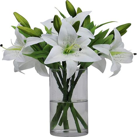 Lot de 6 Lys Artificiels Blancs - Décoration Intérieure Élégante - Fleurs Artificielles Haute Qualité - Sans Entretien - Pour Maison, Bureau, Mariage (1/5)