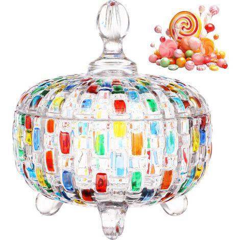 Bonbonnière en verre de 680 ml, bocal de rangement en verre coloré peint à la main avec couvercle - bonbonnière artisanale en cristal pour bonbons, biscuits et bijoux (1/5)
