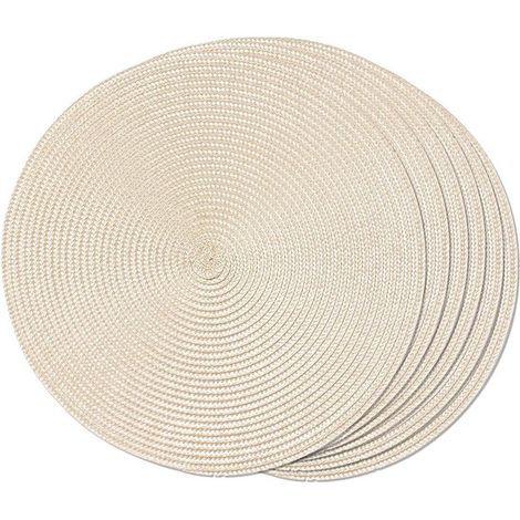 Juego de 6 manteles individuales redondos tejidos - lavables - antideslizantes - 38 cm (beige) (1/5)