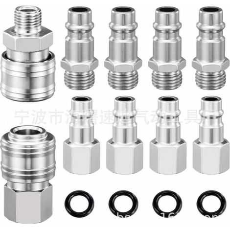 Raccord rapide pneumatique 1/4' BSP – Lot de 10 pièces – Acier galvanisé haute résistance – Installation rapide pour compresseurs et outils pneumatiques