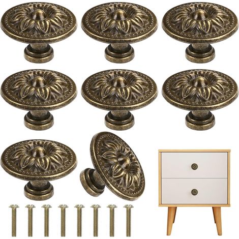8 Pièces Bronze Bouton de Meuble Vintage, Bouton de Porte de Placard Ronds (1/5)