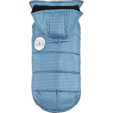28 cm: Giubbotto per cani modello Raye imbottito blu a righe con cappuccio removibile per cani