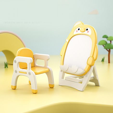 Tableau magnétique réglable en hauteur pour enfants, surface lisse pour dessin et écriture, tableau de graffiti magnétique jaune avec pied sécurisé (1/5)