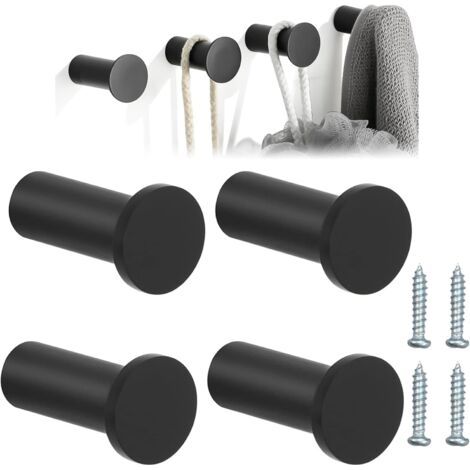 4 Pièces Crochets Muraux à Visser en Alliage de Zinc - Patères Rondes Noires 35 mm pour Salle de Bain, Cuisine et Entrée, avec Vis de Montage (1/5)