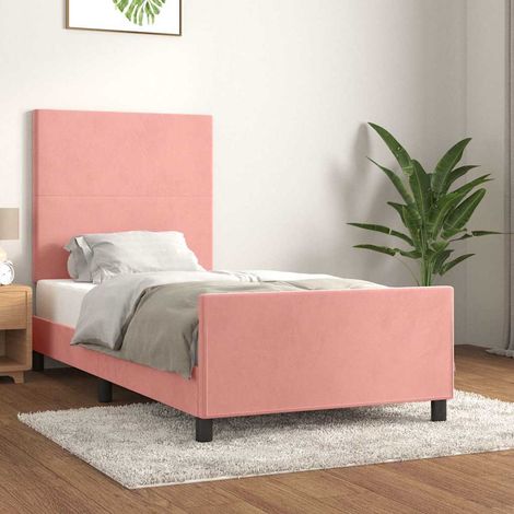 Cadre de lit 90 x 190 cm avec tête de lit réglable, velours rose, sans matelas, 27.7kg - PANGIVO (1/5)
