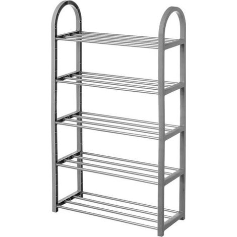 Etagère à chaussures, meuble de rangement coloris chrome-gris - Longueur 50 x Profondeur 19 x Hauteur 82 cm (1/3)