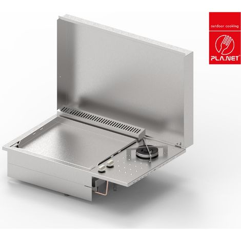 Plancha PLANET à gaz pour cuisine d'extérieur - OASI 55 Lisse - Feu DUAL - 2 brûleurs - Inox 304 Alimentaire - Couvercle (1/5)