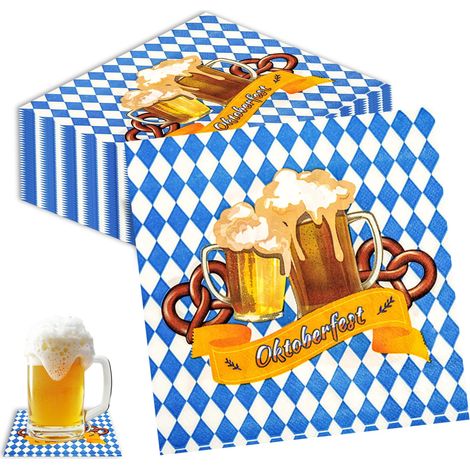 Lot de 40 serviettes de table décoratives pour fête de la bière - 33 x 33 cm - Serviettes en papier - Bleu et blanc - Pour fête de la bière, décoration et autres célébrations (1/5)