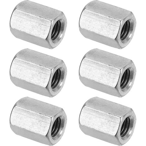 Ecrou Long M12 x 1.75 de Pas Écrou Hexagonal en Acier Inoxydable 304, 6Pcs 30mm/ 1.2" Longueur Raccords de Tige Filetés Grossiers, Écrous de Couplage, Ton Argent (1/5)