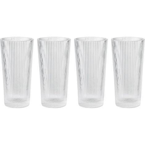 Lot de 4 Verres à long drink, côtelés, 300 ml, empilables, pour boissons chaudes et froides, usage quotidien (1/5)