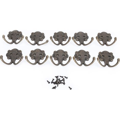 Beyamis Lot de 10 crochets porte-manteaux rétro, robustes et durables, doubles, pour manteaux, écharpes, sacs et serviettes. (1/5)