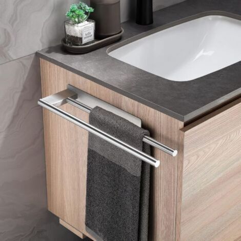 (Argent)Porte-Serviettes de Salle de Bain sans Perçage en Acier Inoxydable 304 Double Porte Serviette Adhésif à Deux Bras Support Mural