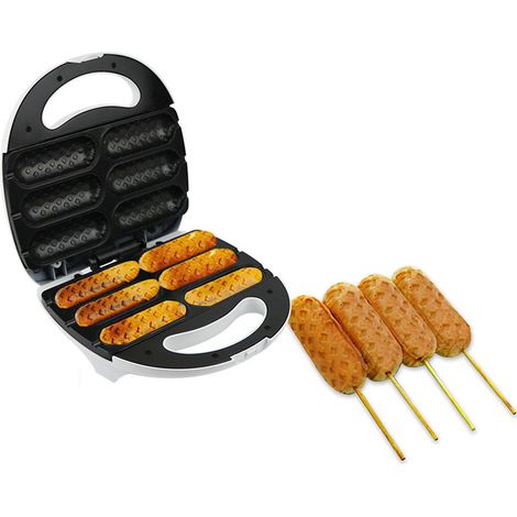 Gaufrier à hot-dogs - 750W, Machine à corn-dogs et gaufres, Machine à hot-dogs et muffins français, Revêtement anti-adhésif, Machine à corn-dogs (Prise EU 220-240 V)