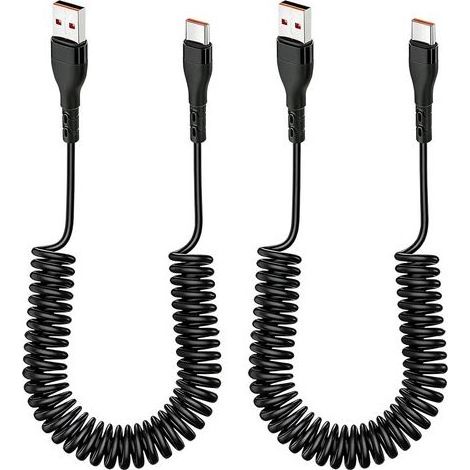 2er-Packung 1,8 m lange spiralförmige USB-C-Kabel, USB-A-zu-USB-C-Spiralkabel, kompatibel mit Galaxy S24, S23, S22, S2, Huawei P20/P30 und Android-Geräten (1/5)