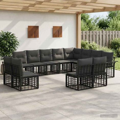 Conjunto de sofás de exterior 12 pcs Negro y Gris oscuro (1/5)