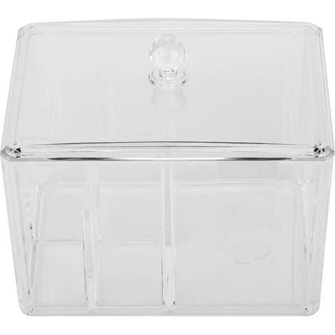 Boîte de rangement transparente 14x10x13cm pour cotons-tiges et disques démaquillants, organiseur de salle de bain (1/5)